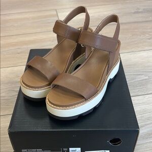 Brown Leather Strap Wedge Sandals